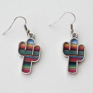 Serape Cactus Small Silver Dangle Earrings